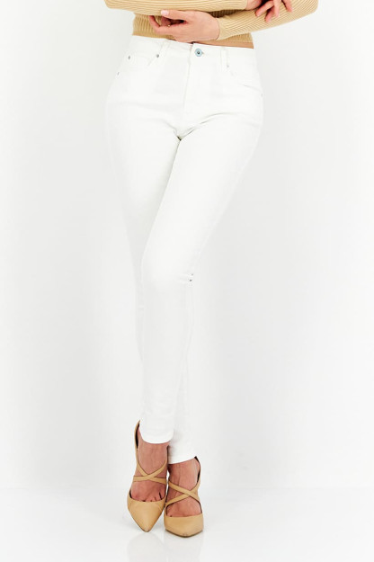 Skinny Fit ayollar monofonik cho'zilmaydigan jinsi shimlar, qor-oq