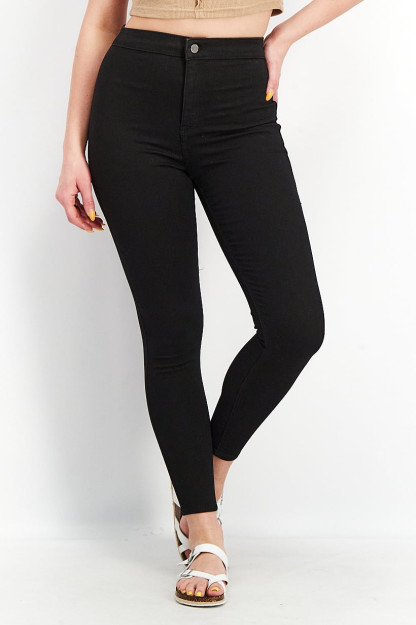 Skinny Fit ayollar uchun yuqori belli jinsi shimlar, qora