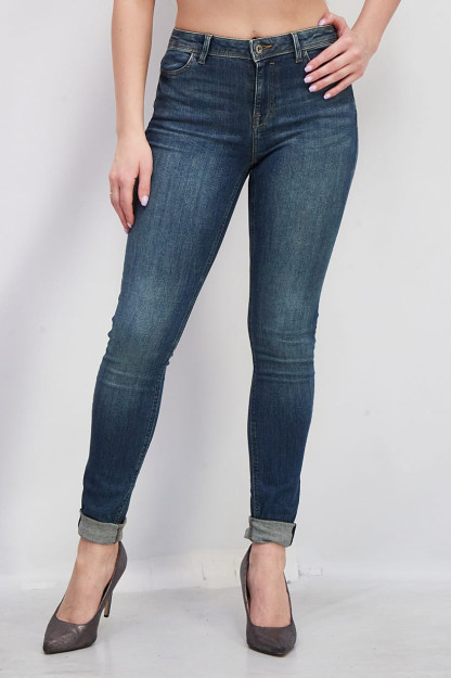 Skinny Fit ayollar uchun qattiq yuvilgan elastik jinsi shimlar, ko'k Denim