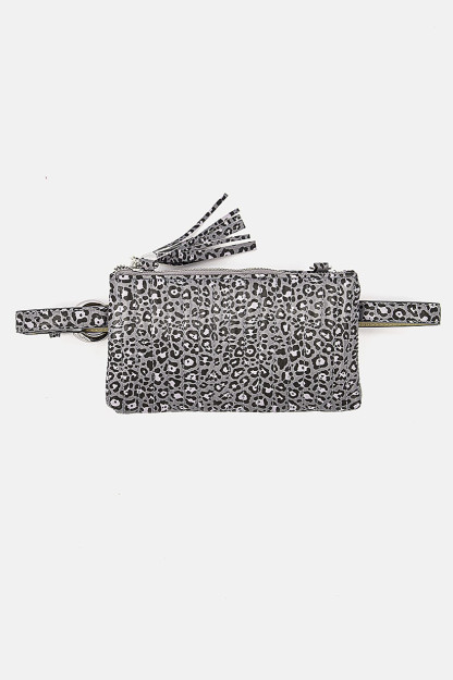Ayollar uchun leopard konvertatsiya qilinadigan kamar sumkasi, 21 L x 14 H X 1 W sm, kulrang va qora