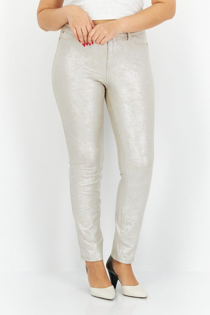 Ayollar uchun tekis rangli Slim Fit shimlari, cho'zilmaydigan, kumush