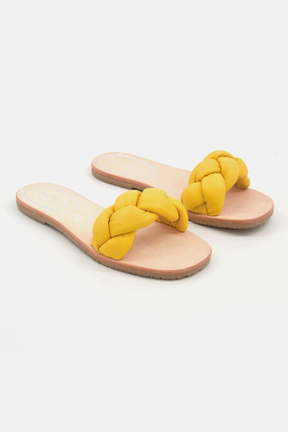 O'rta kattalikdagi Nellie Braid ayollar slip sandallari, neon sariq