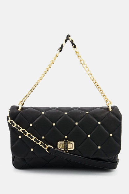 Brend logotipi bilan ayollar uchun kviling qo'l sumkasi, 26l X 8w x 15h sm, qora