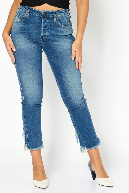 Slim Fit ayollar jinsi shimlari yuvilgan ko'k jinsi