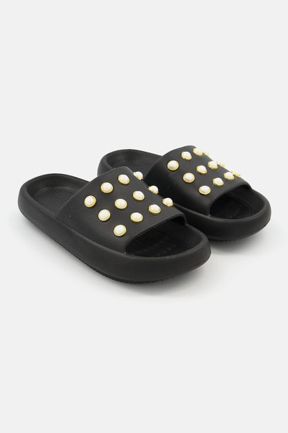 Qizlar uchun bezatilgan bolalar slip-onlari, qora