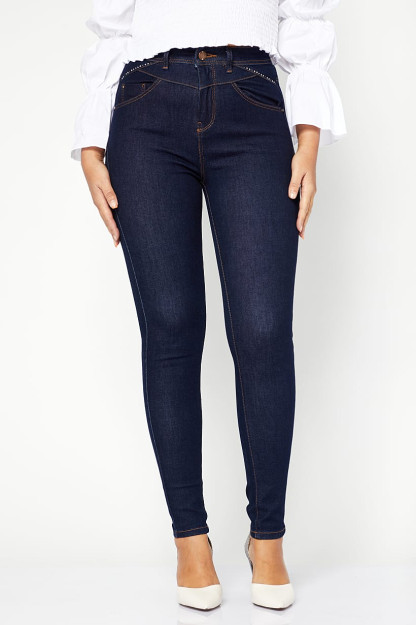 Женские джинсы Skinny Fit из стираного эластичного денима темно-синего цвета