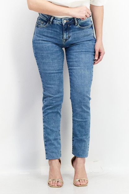 Ayollar uchun nozik elastik o'rta mos Denim, ko'k