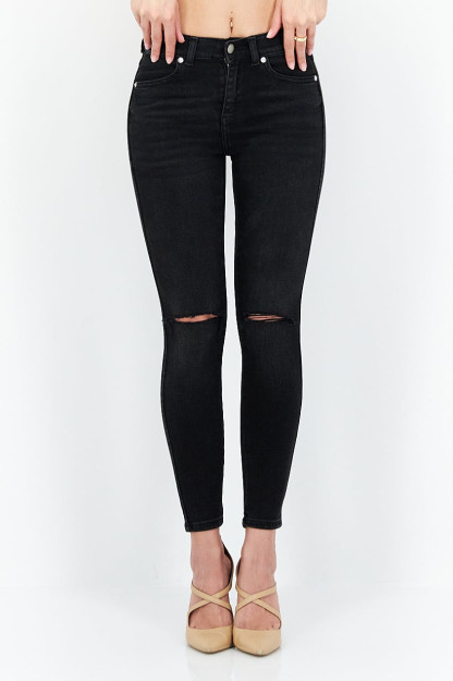 Skinny Fit ayollar uchun yuvilgan elastik jinsi shimlar, qora