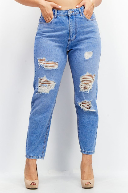 Mom Fit Wash non Stretch Denim ayollar jinsi shimlari, ko'k