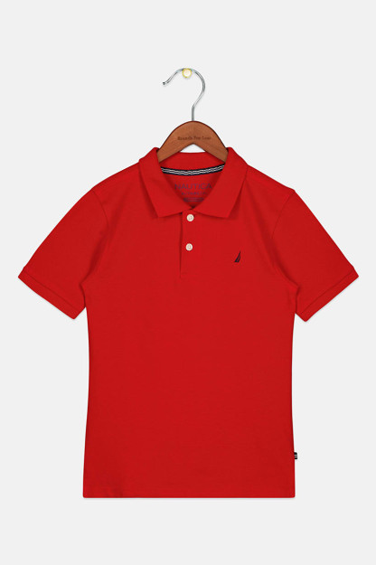 O'g'il bolalar uchun naqshli logotipli qisqa yengli Polo futbolka, qizil