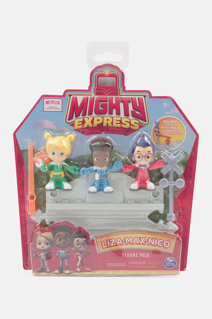Mighty Express 3pk qizil/yashil/ko'k rangli temir yo'l bo'lagi mini figuralari bilan