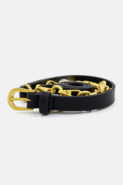 Zanjirli ayollar charm kamarlari, qora / Oltin