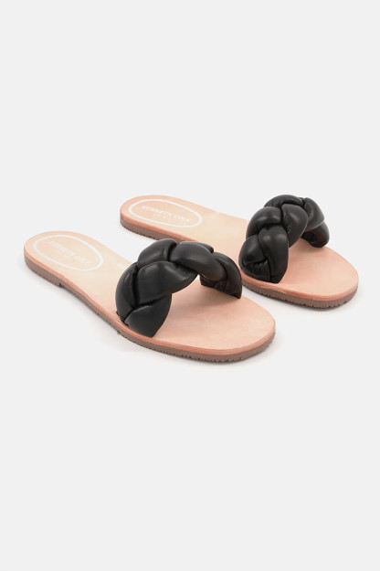 Brend logotipi bilan ayollar uchun tekis slip-on, qora kombinatsiya