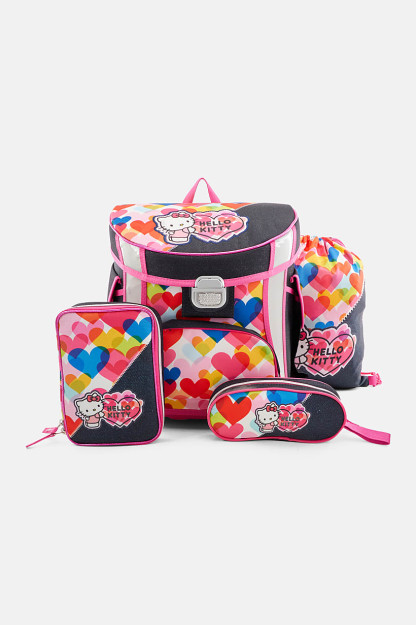 Hello Kitty qizlar uchun bolalar ryukzaklari, 38v x 32l x 20W sm, pushti kombinatsiyalangan