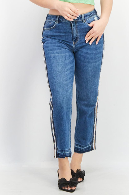 Oddiy kir yuvish uchun mos keladigan ayol cho'zilmaydigan Denim, ko'k