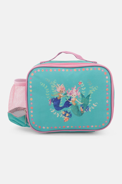 Kids Girl Mermaids izolyatsiyalangan tushlik sumkasi, 18v x 23l x 9w sm, yashil / pushti