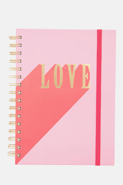 Love Print volumetrik bosma spiral bloknot, qizil / pushti