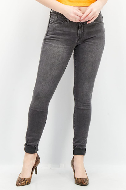 Skinny Fit ayollar yuvilgan jinsi shimlar, kulrang yuvish