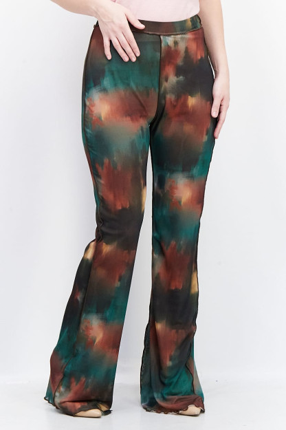 Женские широкие брюки Regular Fit Tie Dye, комбинированные зеленого цвета