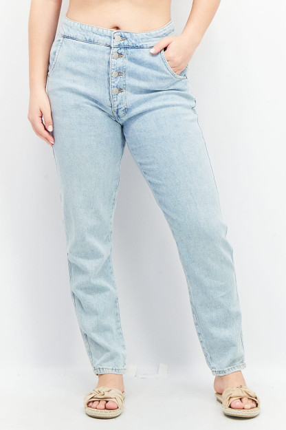 Женский облегающий стиранный эластичный деним Mom Fit, синий