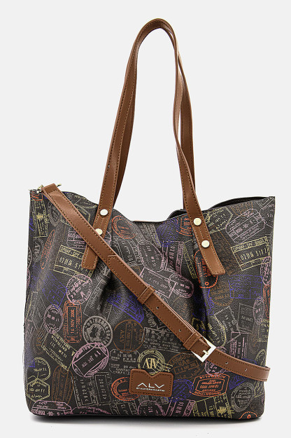 Volumetrik bosma ayollar xarid qilish sumkasi, 28 L x 24 H x 12 W sm, Mocha