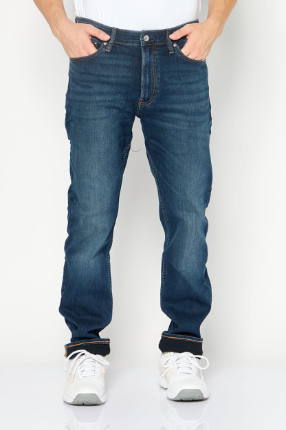 To'q ko'k rangdagi erkaklar uchun mos elastik Denim