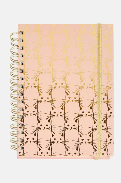 Qalin spiral bloknot, butun yuzasi bo'ylab bosilgan, pushti / oltin