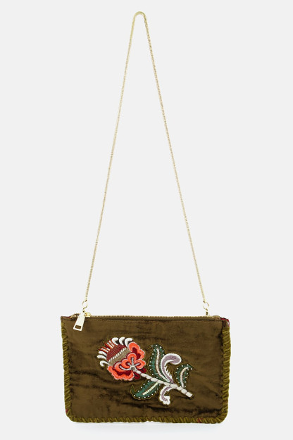 Ayollar uchun kashta tikilgan elkama-sumka, 18v x 26l x 1w sm, zaytun rangi