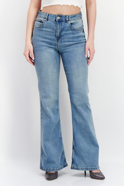 Yuvishda cho'zilmaydigan, ko'k rangdagi ayollar uchun yonib turgan Denim