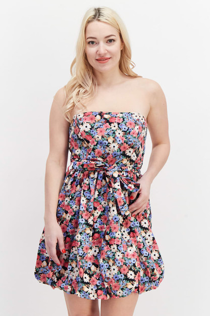 Женское мини-повседневное платье с цветочным принтом, черное комбинированное