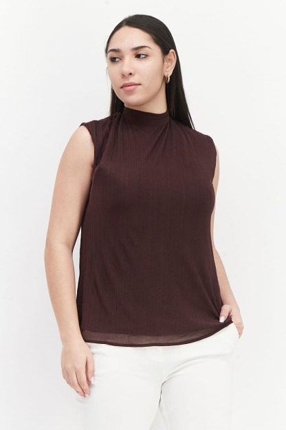Женский текстурированный топ без рукавов с завязками на шее, коричневый