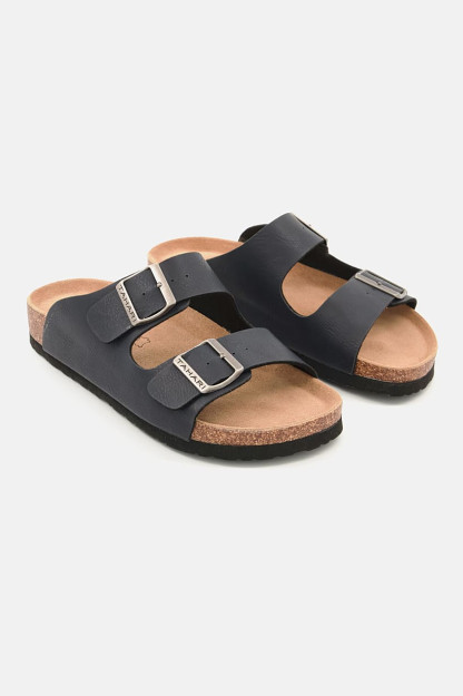 To'q ko'k rangli sintetik teri Mantar Flip-floplarida erkaklar slip-onlari