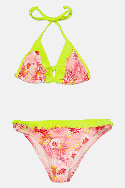 2 qismli qizlar uchun gulli naqshli bikini to'plami, pushti / ohak yashil