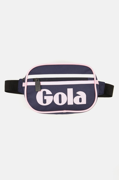 Brend logotipi tushirilgan ayollar bel sumkasi, 22 L x 16 H X 4 W sm, to'q ko'k / pushti