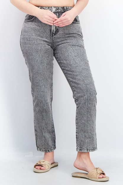 Ayollar monofonik cho'zilmaydigan Mom Fit jinsi, och kulrang