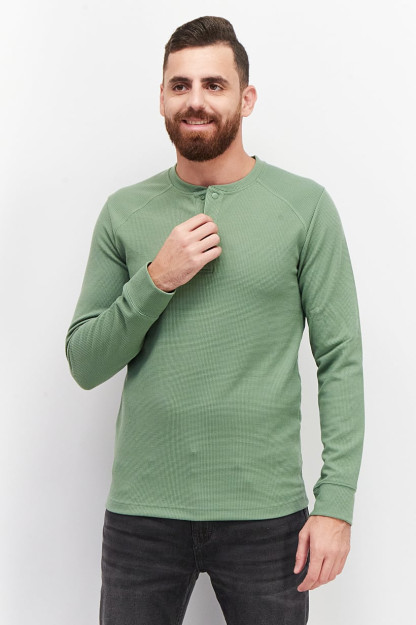 Мужская спортивная рубашка Henley с длинным рукавом для тренировок, зеленая