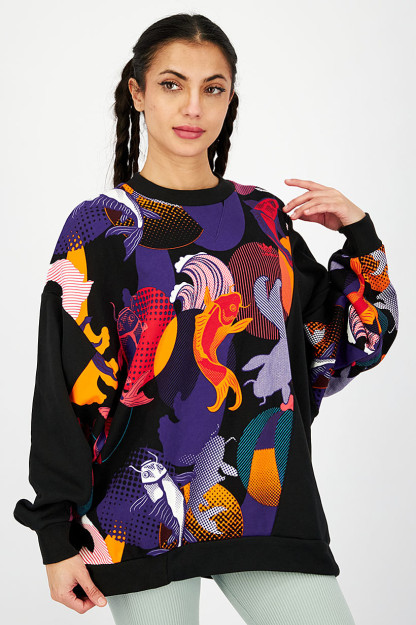 Женская спортивная толстовка Fit Graphic Outdoor Sweatshirt, черная комбинированная