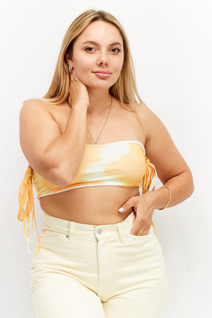 Ayollar uchun to'g'ri kesilgan strapless top, to'q sariq