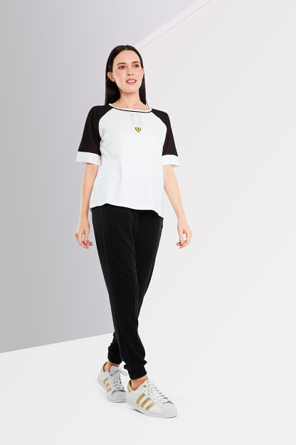 Ayollar uchun qisqa yengli sport kiyimlari, oq / qora