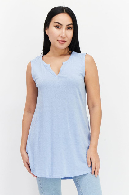 Ayollar uchun v-bo'yinli yengsiz Heather top, ko'k