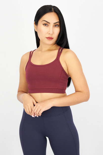 Ayollar uchun sport kiyimlari, mos keladigan tekis rangli yoga crop top, Bordo