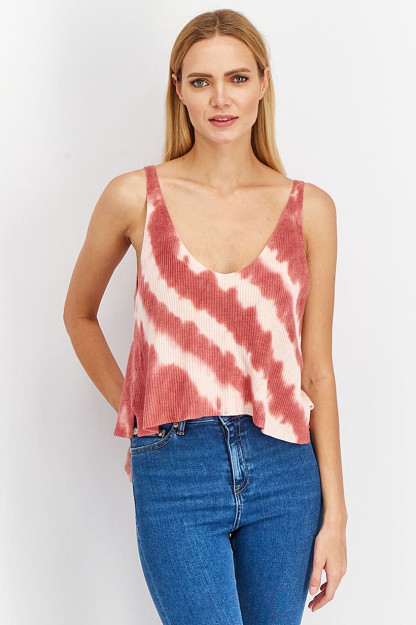 Tie Dye ayollar uchun v bo'yinli yengsiz top, pushti