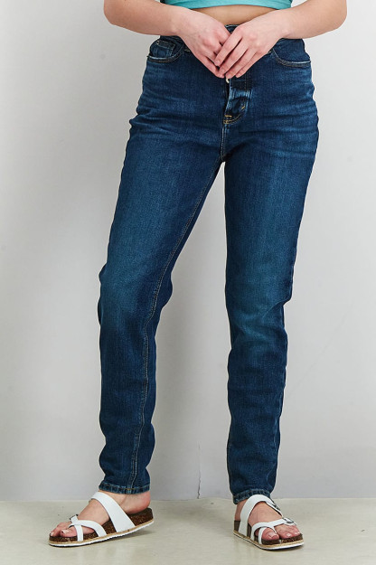 Женские винтажные джинсы Slim Fit с высокой посадкой, синие