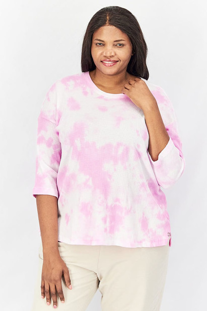 Ayollar uchun katta o'lchamli sport kiyimlari, Tie Dye formaga mos keladigan mashg'ulot tepasi, lavanta / oq