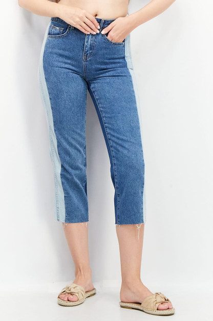 Oddiy kesilgan ayollar denimi quyuq cho'zilmaydigan Denim, ko'k