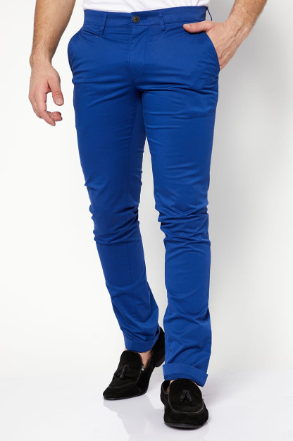 Мужские облегающие однотонные эластичные брюки Chino длиной 34 см, синие