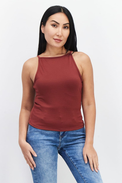 Ayollar uchun tekis rangli yengsiz kvadrat bo'yinbog', Maroon