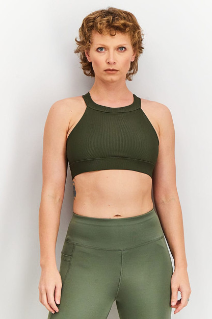 Ayollar uchun baland bo'yinli sportli yoga to'pi, quyuq yashil