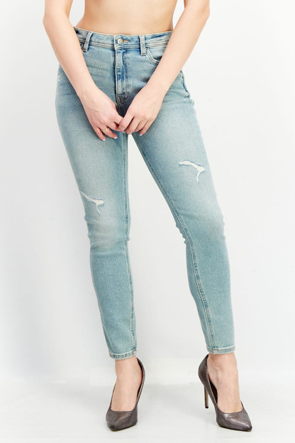Skinny Fit Stretchable Rip Denim ayollar jinsi shimlari, ko'k