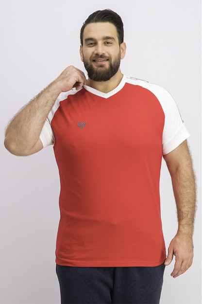 Erkaklar sport kiyimlari, qizil va oq rangli qisqa yengli o'quv futbolkasi